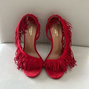 Aquazzura red suede fringe high heel size 381/2 size 8.5